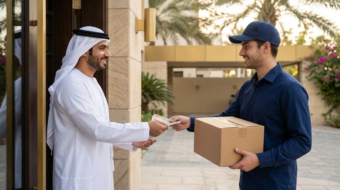 عميل يستلم طلبه ويدفع عند الاستلام